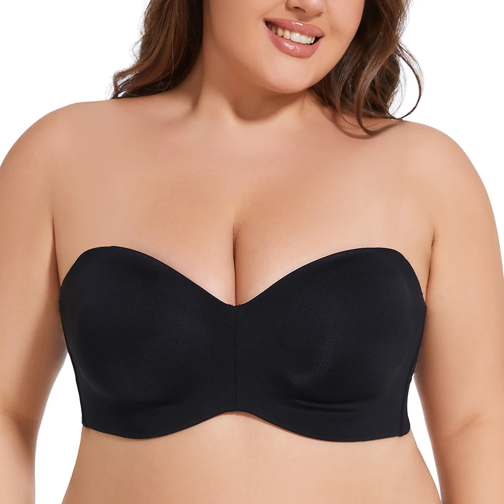 Sheroine Strapless Bra for Plus Size Woman Push Up Seamless Underwire for Large Breasts High Support & Smoothing Unpadded