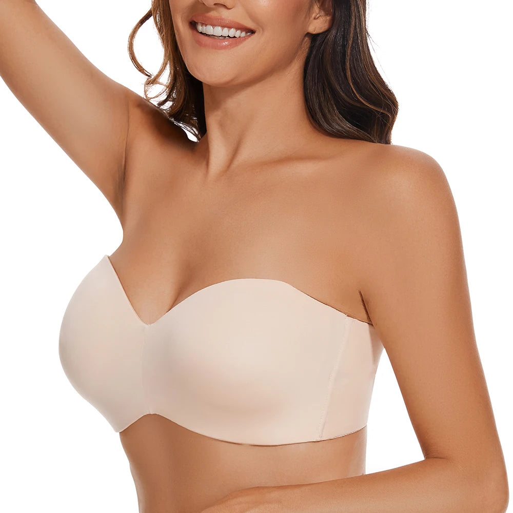 Sheroine Strapless Bra for Plus Size Woman Push Up Seamless Underwire for Large Breasts High Support & Smoothing Unpadded