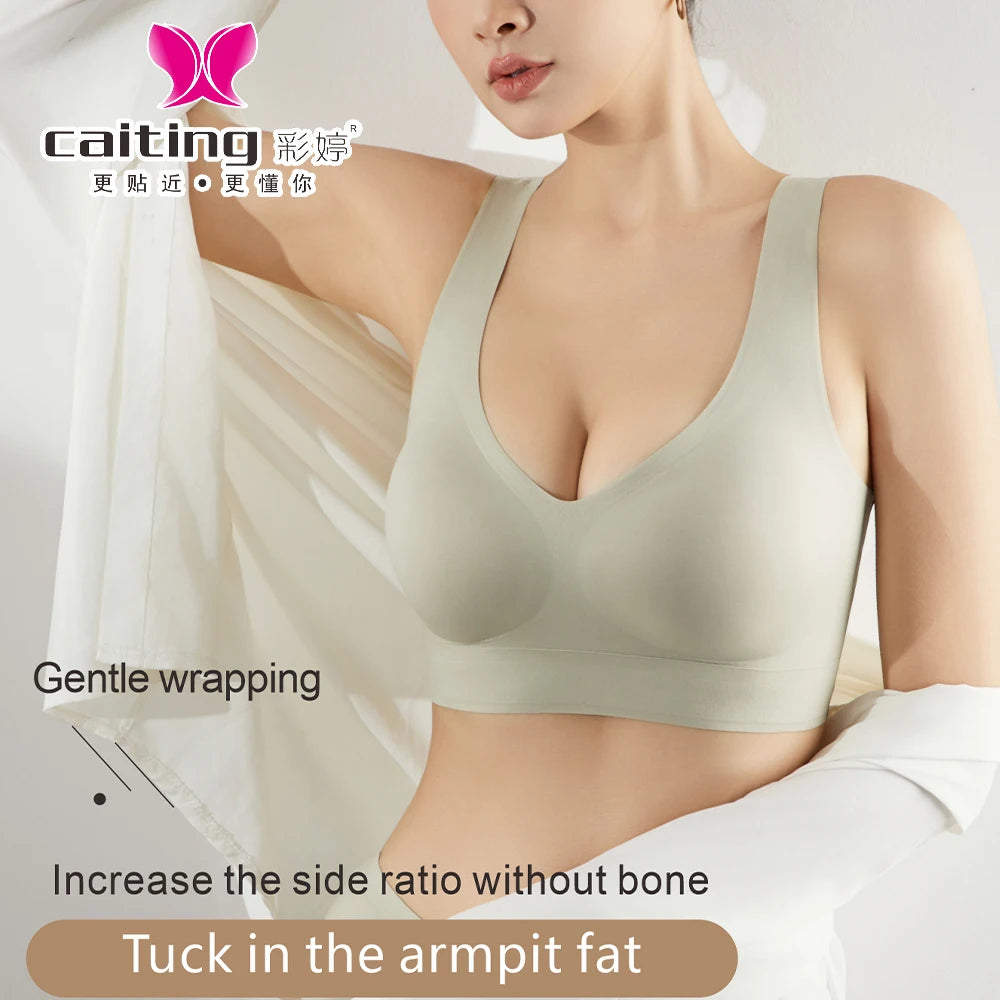 Seamless Sports Bra Women's Vest Style Shock Absorption Fixed Cup One-piece Wire-free Adjustable Sports Thin Bra Beautiful Back