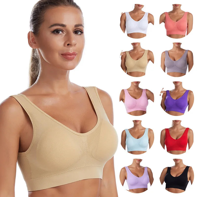 Active Women Bras Sports Plus Size Ladies Yoga Top Underwear Padded Fitness Running Vest Wire Free Brassiere S-4XL