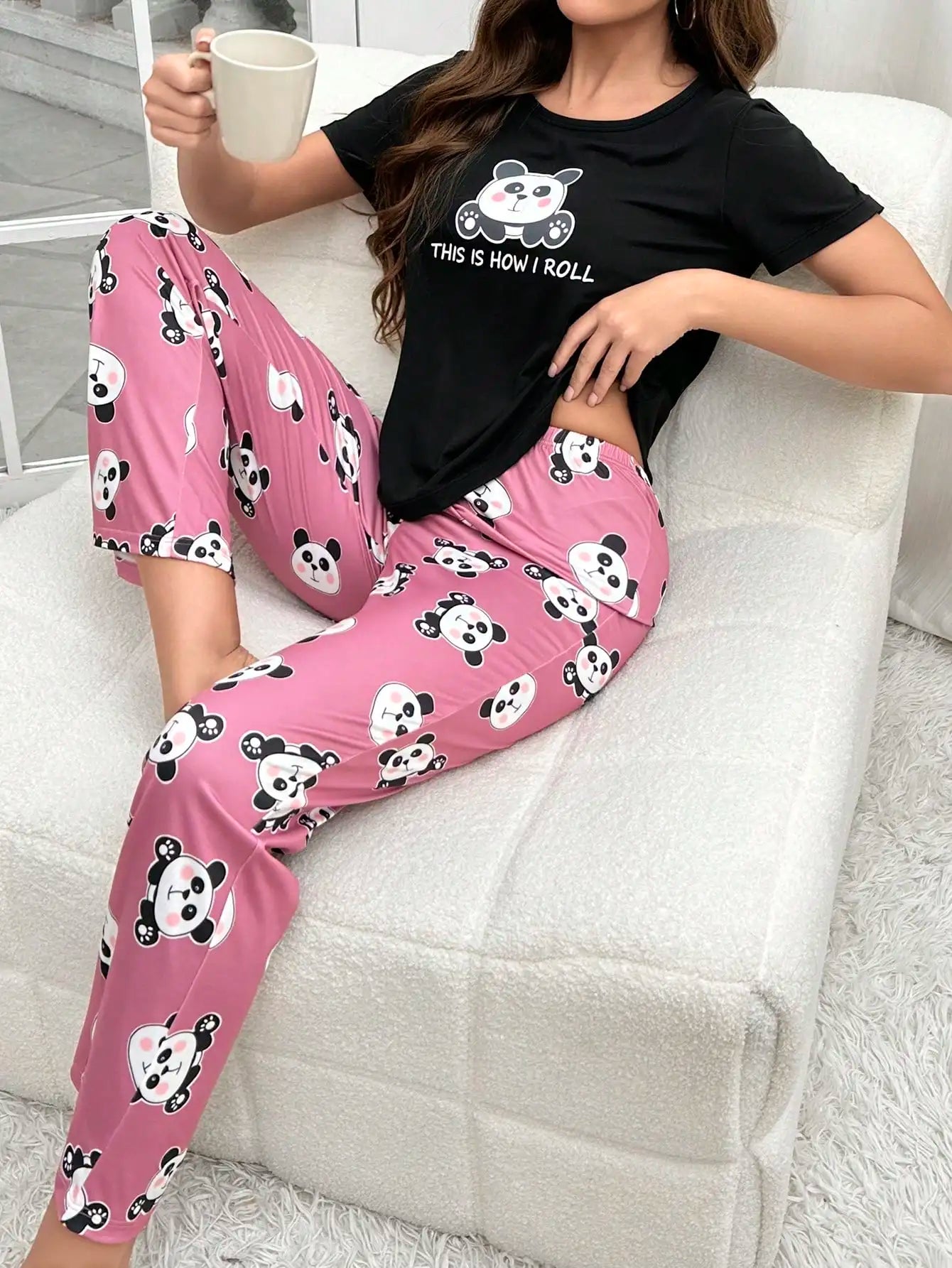 2-Piece Women's Pajama Set Animal Print Short-Sleeved Pants Set