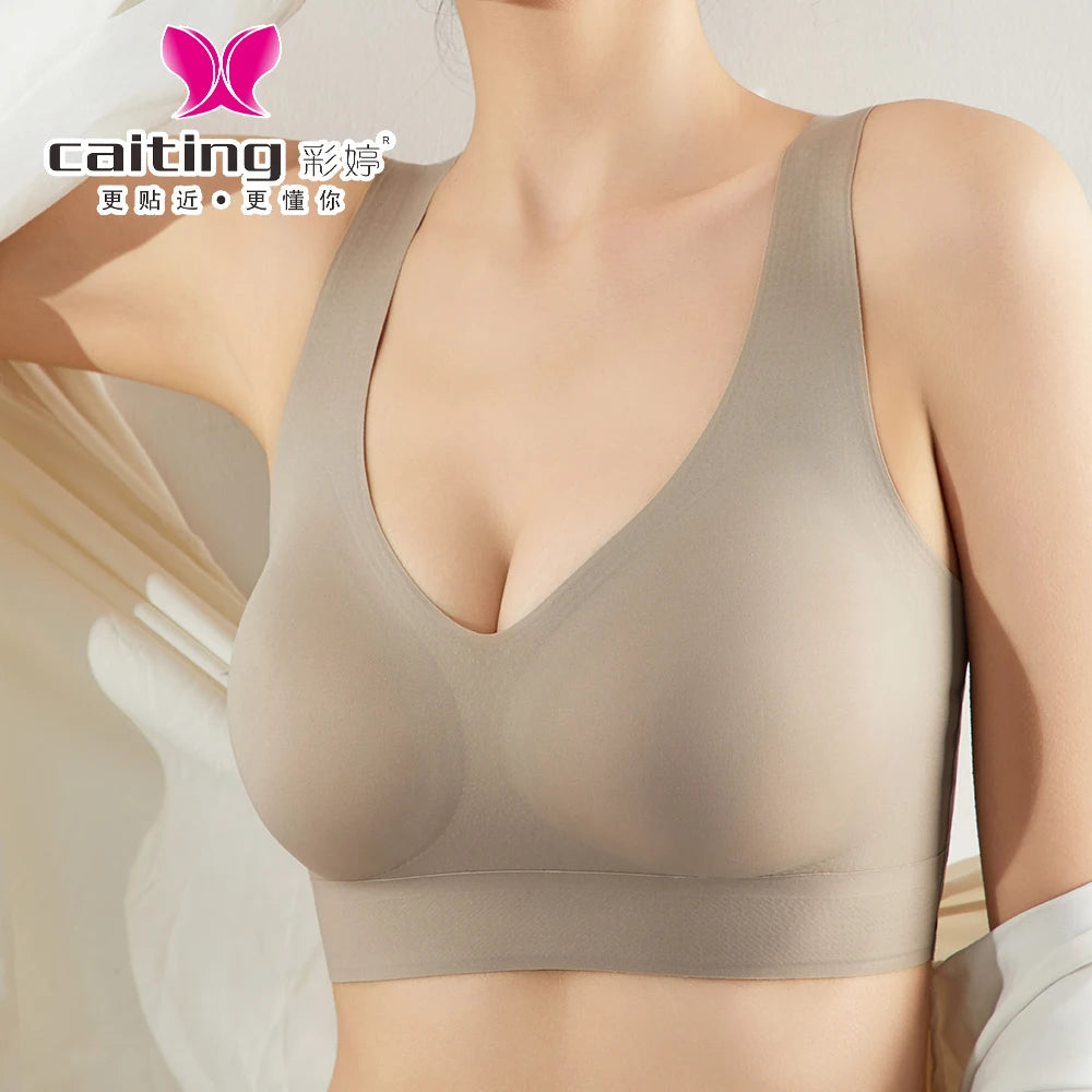 Seamless Sports Bra Women's Vest Style Shock Absorption Fixed Cup One-piece Wire-free Adjustable Sports Thin Bra Beautiful Back