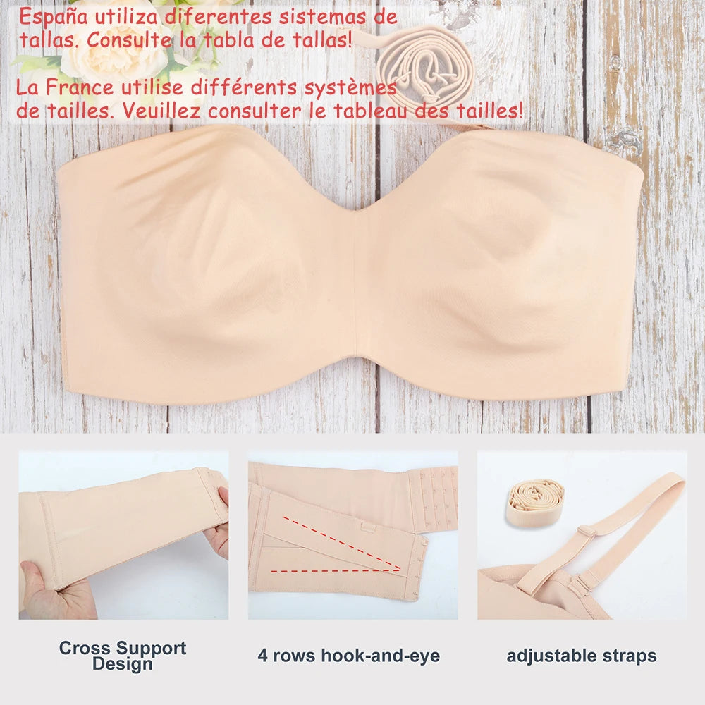 Sheroine Strapless Bra for Plus Size Woman Push Up Seamless Underwire for Large Breasts High Support & Smoothing Unpadded