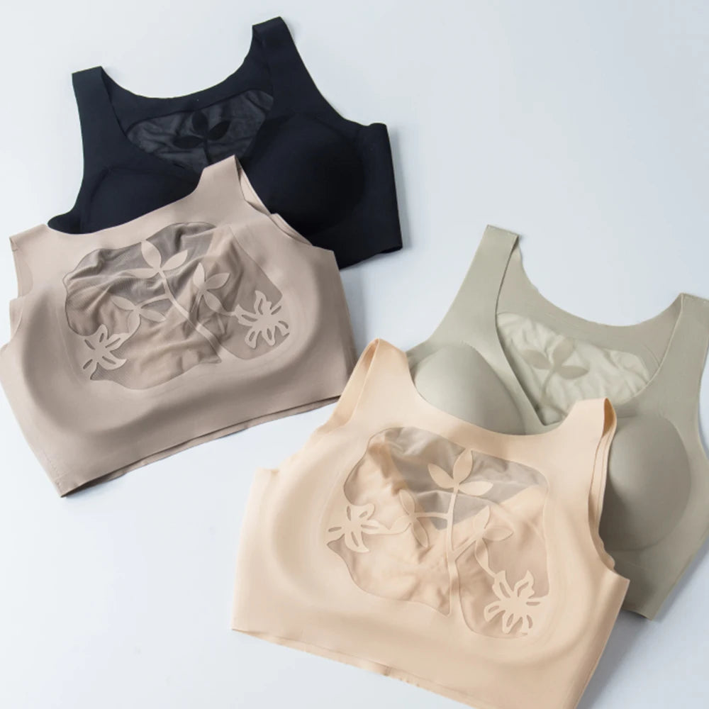 Seamless Sports Bra Women's Vest Style Shock Absorption Fixed Cup One-piece Wire-free Adjustable Sports Thin Bra Beautiful Back